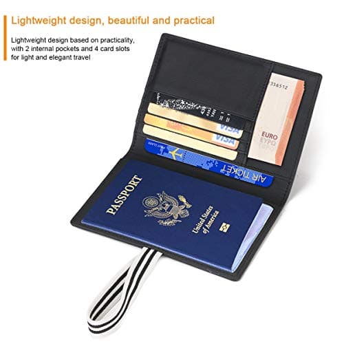 flintronic Passport Covers, Genuine Leather Passport Wallets, RFID Blocking Case Cover (Black) Passport and Card Holders for Men&Women Travel Accessory, Ticket, Cashes — view 3