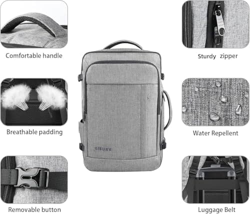 Gieury 55L Carry On Backpack, Extra Large Travel Backpack for Men & Women, Expandable Big Capacity For Airplanes, Travel Gifts for Men Women, Fits 18.4 Inch Laptop, Luggage Suitcase Daypack Bag, Grey — view 2