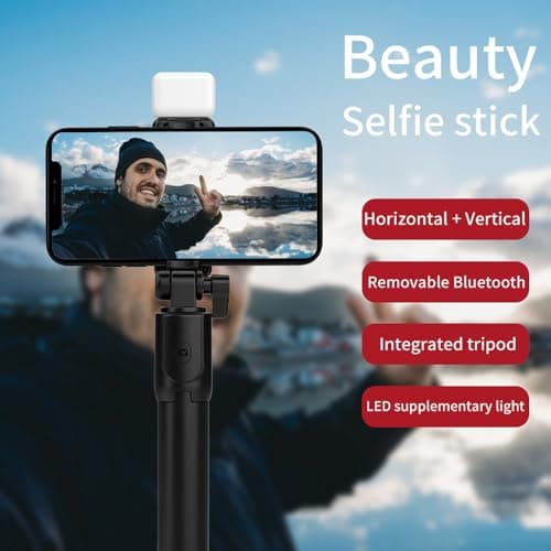 XIHAMA Selfie Stick Tripod with Light,3 in 1 Extendable Selfie Stick with Wireless Remote,Portable Phone Tripod Compatible with iPhone 16/15/14,Galaxy,Huawei,LG(Black+Light) — view 2
