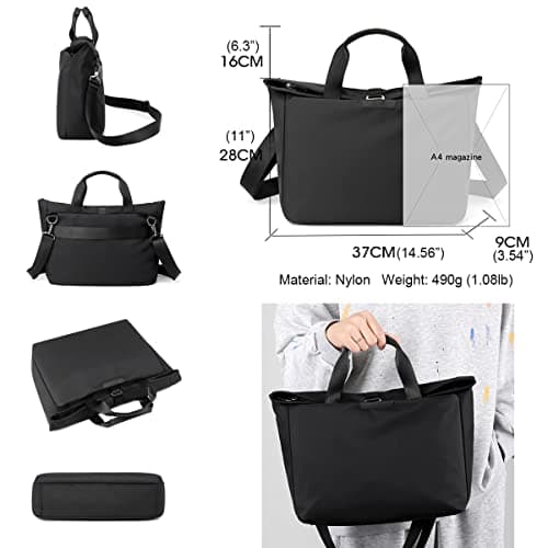 zhongningyifeng Men's Tote Bag 14-inch Laptop Shoulder Bag Nylon Waterproof Business Casual Black Messenger Bag for Work School Travel — view 3