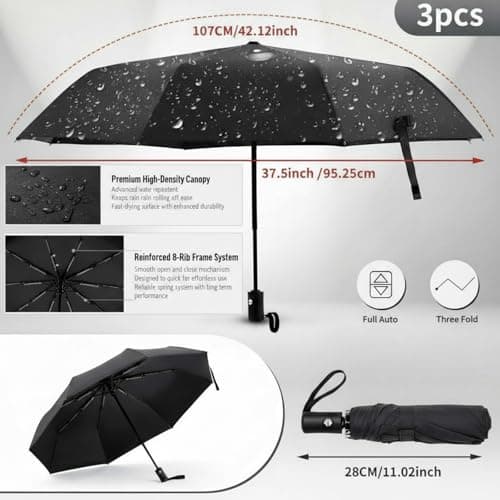 Hestya 3 Pack Windproof Compact Umbrella, Automatic Open & Close, UPF50+ UV Protection, Impact-Resistant Fabric, 42 Inch Portable Travel Umbrella for Men & Women — view 3