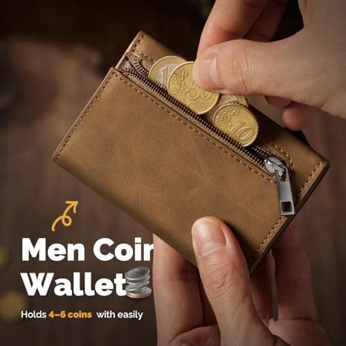 YESIIW AirTag Wallets for Men UK, Slim Mens Wallets for - Air tag Pop up Men Card Wallet RFID Blocking, Smart Minimalist Card Holder Wallet with Coin Pocket & 2 ID Window for 10+ Cards, Brown — view 6