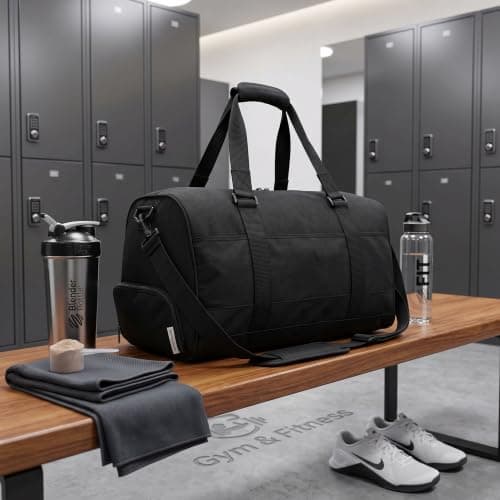 Travel Duffel Bag with Shoe Compartment for Sports & Gym Bag (Black, 35L) — view 2