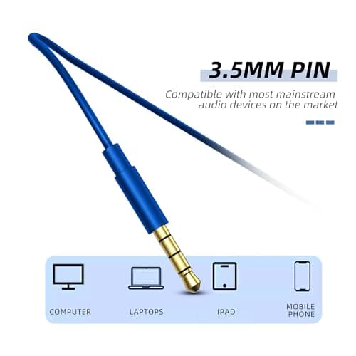 MORMOQUE EP-06 Wired Earbuds in-Ear Earphones,Build-in Microphone Noise Isolating Headphones,3.5mm Jack 4.9ft Long Cord Ear Buds,HD Bass Audio,with 6 Ear Tips,for Smartphones/Laptop/Computer Etc-Blue — view 3