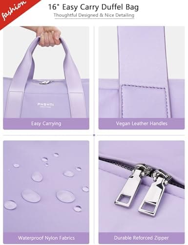 Small Gym Bag for Girls Kids,Sport Duffle Bag for Women Fitness Workout, Travel, Dance, Ballet, Swim with Shoes Compartment & Waterproof Pocket,Easy Carrying Pu Leather Handle (Purple,16"-Small) — view 3