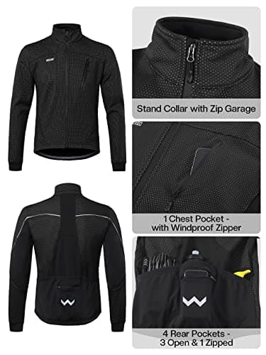 ARSUXEO Cycling Jacket Mens Winter Thermal Mountain Bike Jacket Softshell Coat for Waterproof and Windproof 16H black L — view 4