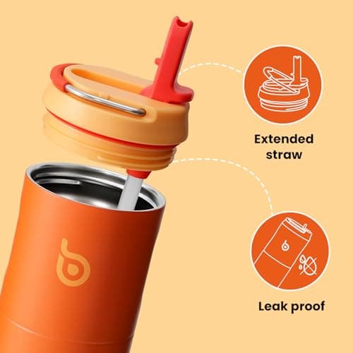Bottle Bottle Stainless Steel Water Bottle 700ml with Straw and Lid Sports Insulated Metal Water Bottles with Handle(Orange) — view 3