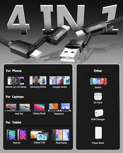 RAVIAD Multi Charger Cable Short 50CM, 4 in 1 3A USB Fast Charging Cord 60W — view 6