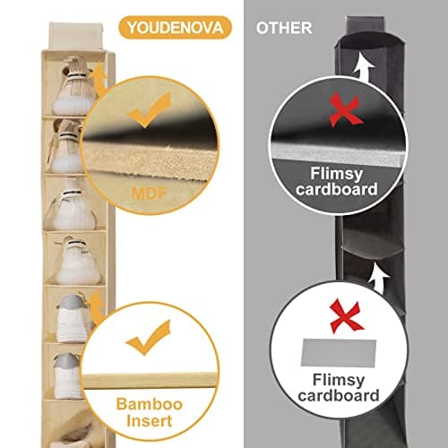 YOUDENOVA Hanging Shoe Rack 10-Shelf Shoes Storage for Wardrobe Collapsible Hanging Shoe Organizer Slim Organiser Durable Fabric Wardrobe Storage Solutions for Shoes,Clothes,Hats - Beige — view 3