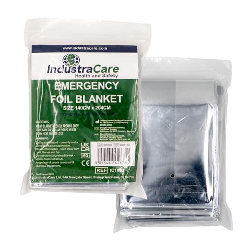 IndustraCare 6 PACK Compact Emergency Thermal Silver Foil Blanket, ideal for camping & survival - 140cm x 204cm