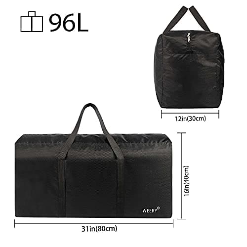 WEERY Large Travel Duffle Bag, 96L Extra Waterproof Holdall Lightweight Foldable Duffel Bag for Men Women, Black — view 2