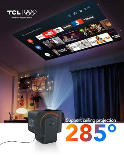 TCL C1 Portable Projector for Home Cinema & Bedroom, Native 1080P 4K Supported Mini Projector, Licensed Google TV & Netflix, WiFi, Bluetooth, Auto Focus Smart Projector — view 3
