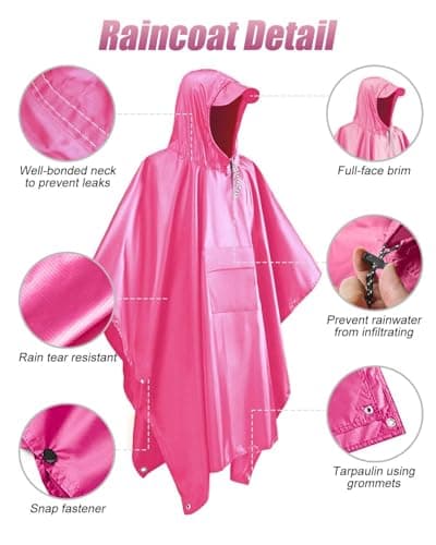Victoper Waterproof Rain Poncho for Adults, Reusable Lightweight Hooded Raincoat for Men and Women Portable Travel Poncho for Hiking, Camping, Cycling and Outdoor Activities — view 2