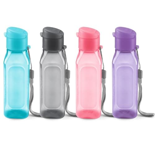 MILTON Sports Water Bottle Square Juice Box 4 Set 10 oz. Great for Juices Milk Smoothies Plastic Wide-Mouth Reusable Leak Proof Drink Bottle/Carton for School Bags Lunch Boxes Gym Flip Lid -BPA Free