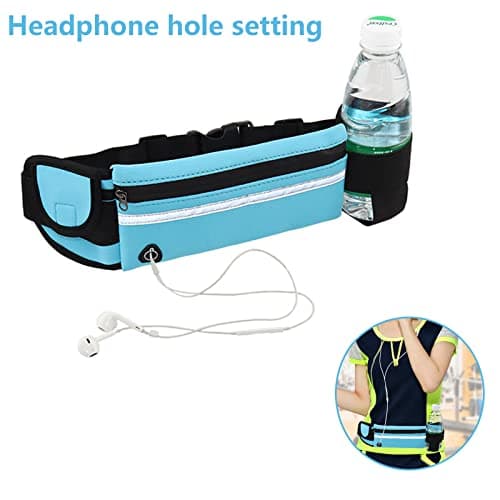 Running Belt with,Sweatproof waistpacks with,Running Belt Waist Pack with,Adjustable with Reflective Strips,with Headphone Jack,Perfect for Running and Outdoor Activities(Blue) — view 4