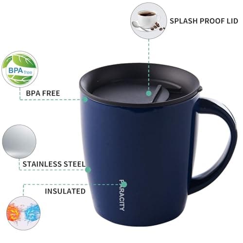 PARACITY Insulated Coffee Cup, Insulated Travel Mugs for Hot Drinks, Double Wall Vacuum Travel Mug with Handle, Coffee Mug Great for Hot and Cold Beverages 12.3oz/350ml Blue — view 4