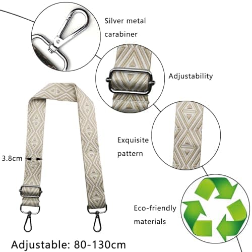 Shoulder Strap for Bags Adjustable Handbags Straps Replacement Wide 3.8 cm with Silver Buckle Bag Straps for Women Crossbody Handbags Accessory, Beige, M5 — view 3