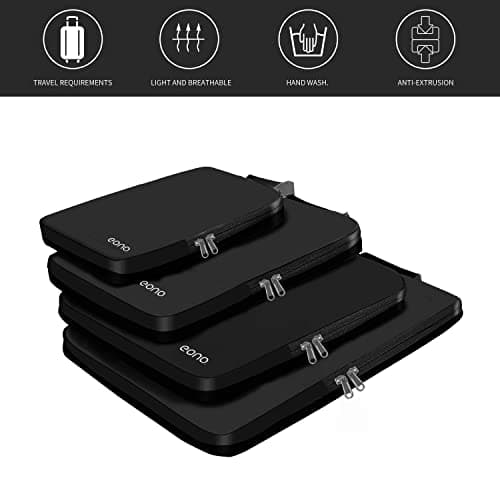 Eono 3/4/6 Piece Compressible Packing Cubes for Organising Your Travel Luggage Compression Packing Cube Packing Bags Set & Luggage Organiser for Backpack & Suitcase, 4 Piece Black, M — view 3