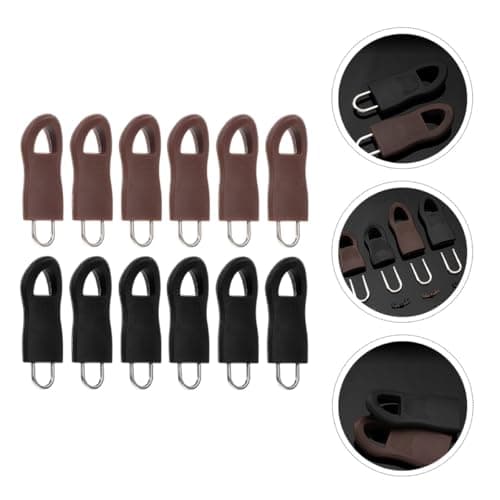SUPVOX 12pcs Detachable Zipper Pull Tabs with Alloy and Rubber Heads, Large Black and Brown Zipper Handles for Clothing, Bags, Jackets, Universal Repair Kit for Travel and DIY Use — view 6