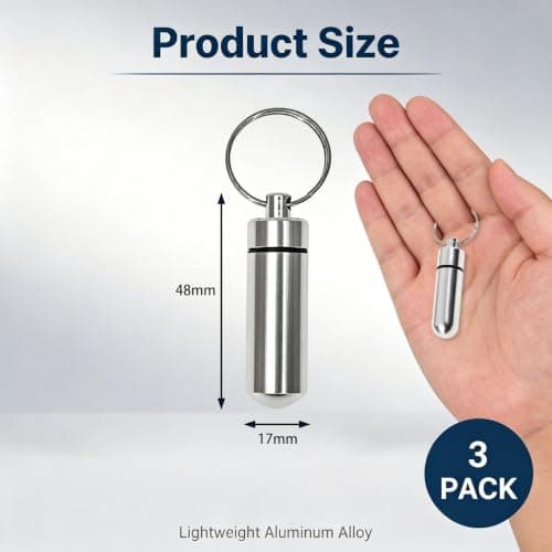 3 Pcs Silver Waterproof Aluminium Alloy Pill Box Keychain Small Pill Case — view 2