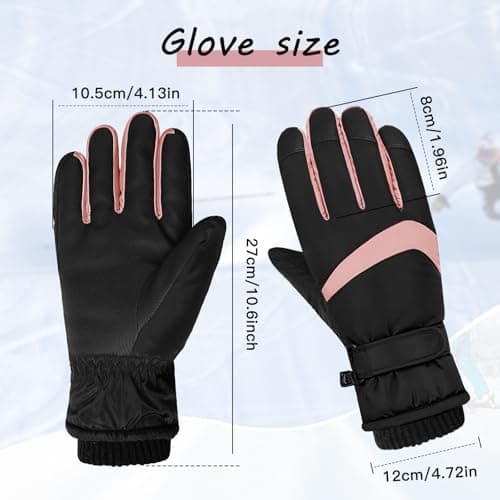 Andiker Women Waterproof Ski Gloves, Winter Touchscreen Thermal Gloves with Fleece, Windproof Snowboard Glove for Skiing Running and Cycling (Black-pink) — view 2