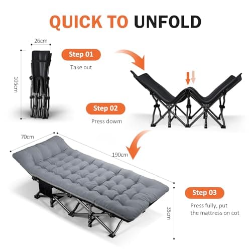 ATORPOK SHOP Camp Beds for Adults, Folding Camping Cot with Cushion — view 4
