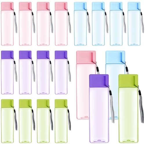 20 Pack 450ml Square Plastic Water Bottles, Multicolour Drinks Bottles