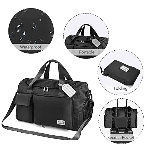 Lightweight Travel Gym Duffel - Foldable Overnight Holdall Bag for Women with Wet/Dry Separation - Cabin Bag for Sports & Travel - Black — view 6