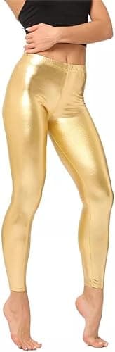 SXME MIGHT SAY Women's Metallic Leggings, Shiny Wet Look, Elasticated Waist, Stretch Pants (UK, Numeric, 8, 22, Regular, Regular, XXL (20-22), Gold) — view 3