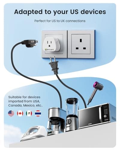 LENCENT US to UK Plug Adapter, 2/3 Pin USA to 3 Pin American Plug Adapter — view 3