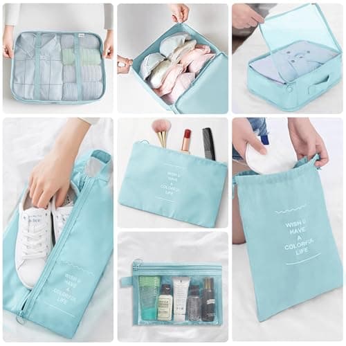 10 pcs Packing Cubes for Suitcases, Travel Organiser Packing Bags for Clothes Shoes Toiletries Travel Luggage Organizers Storage Bags-Sky Blue — view 4