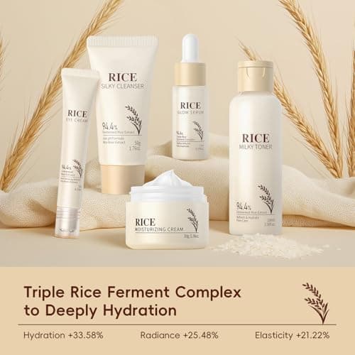 5PCS Rice Skin Care Sets & Kits, Korean Skincare Set- Cleanser, Toner, Serum, Eye Cream & Moisturizer, Christmas Birthday Gifts for Women Teenage Girls Mom Friend, Travel Skincare Set — view 6
