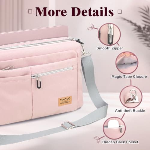 TiMOVO 13.3-14" Multiple Pockets Laptop Sleeve with Shoulder Strap, Pink — view 6