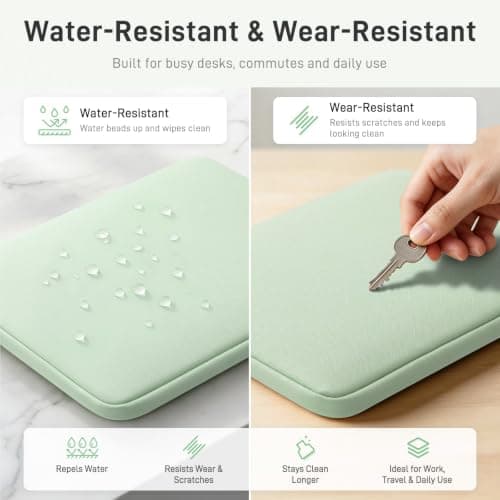RAINYEAR 14 Inch Laptop Sleeve Premium Artificial Leather Case, Green — view 5