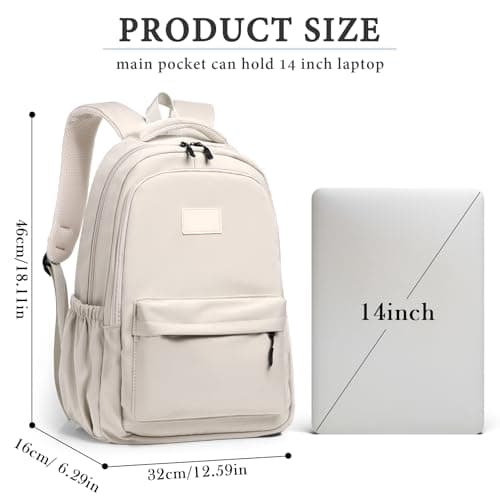 Lahrma Travel Backpack Womens, Lightweight 14 Inch Laptop Rucksack Bag for Men, Splash-proof & Casual Daypacks for School College Work (White) — view 2