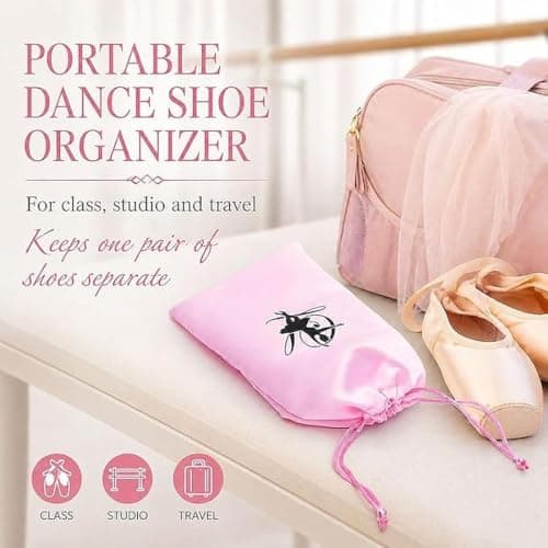 Pink Satin Pointe Shoe Drawstring Pouch, 27 x 13.5 cm, Ballet Slippers Bag — view 6