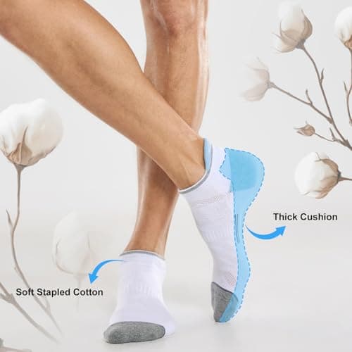 FITRELL 6 Pairs Mens Ankle Socks Breathable with Arch Support Womens Cushioned Trainer Socks Running Socks Hiking Walking, White Sky Blue, Shoe Size 5-8 — view 6