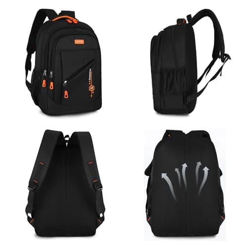BRTHFORU Lightweight Waterproof Backpack for Women Men, 48cm Laptop Backpack with Orange Zipper, Fashion Casual Daypack for University Work Travel, Water-Resistant Scratchproof Day Bag (Black/Orange) — view 6
