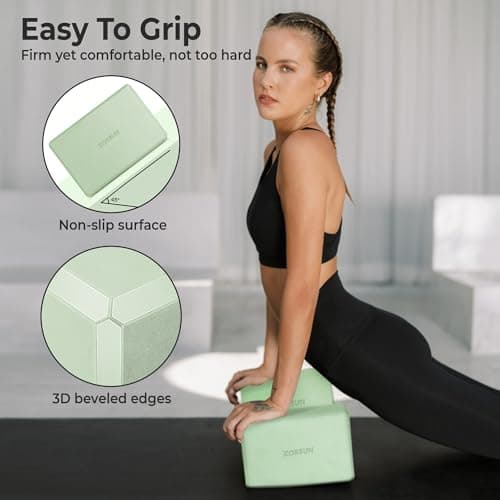 Yoga Block Set of 2 - High Density EVA Foam Blocks - Mint Green Anti-Slip Yoga Brick with eBook - Perfect for Pilates, Exercise, & Meditation — view 3