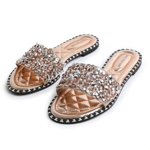 Fashion Thirsty Womens Ladies Flat Low Heel Diamante Sandals Slip On Party Wedding Bling Sliders Slides Beach Pool Holiday Travel Sandals — view 4