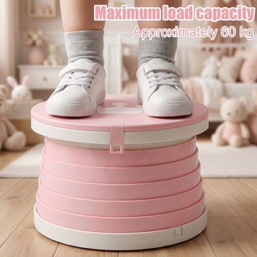 DRERIO Folding Travel Potty Portable Toddler Toilet Potty,Child's Training Seat Carry Potty with a Buckle and Handle, Weight Capacity 60 kg for Kids, Car, Indoor, Outdoor Travel (Pink) — view 5