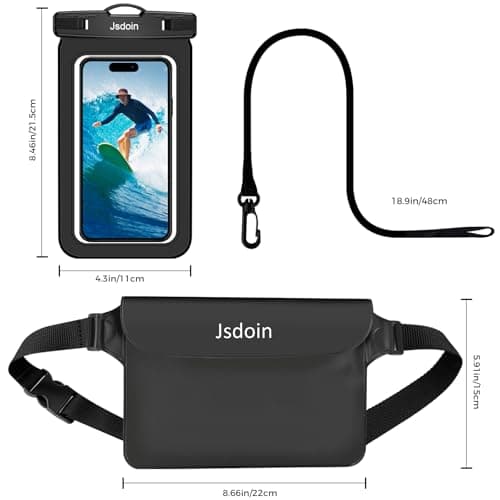 Jsdoin Waterproof Pouch Bag +Waterproof Phone Pouch, Dry Bags Waterproof bag with Adjustable Strap, IPX8 Phone Case for Swimming Travel Beach Trip Snorkelling Kayaking -holiday essentials Black — view 2