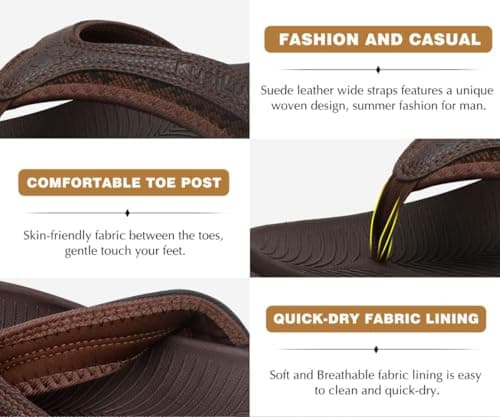 KuaiLu Mens Leather Flip Flops Orthotic Thong Sandals With Arch Support — view 6