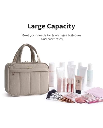 Narwey Toiletry Bags for Women, Hanging Toiletry Bag, Wash Bag Women, Makeup Cosmetic Organizer Gifts for Women, Toiletries Bag for Travel Essentials Accessories (Khaki) — view 5