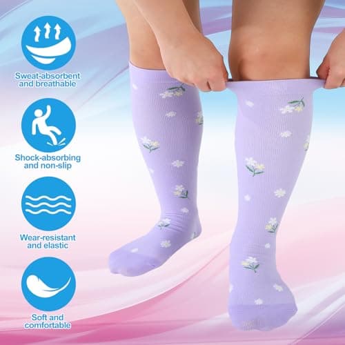 Zuimei 6 Pairs Women Plus Size Leg Compression Socks Wide Calf Compression Support Socks for Women Ideal for Flight Travel Varicose Veins XXL — view 5