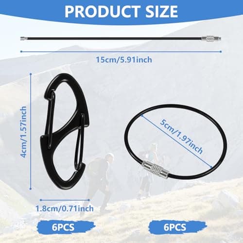 12 Pcs Combination Key Carabiner Set: 6 Double-Sided Mini S Carabiners + 6 Stainless Steel Wire Keychains, Anti-Theft Zipper Lock Puller for Luggage Suitcase Backpacks Purses Handbags Tents Keys — view 2
