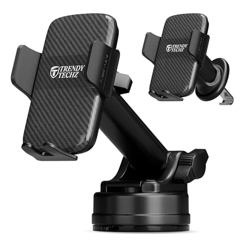 Car Phone Holder, 3-in-1 Universal Car Phone Mount for Dashboard, Windscreen & Air Vent, 360° Rotation, Strong Suction Cup, One Button Release, Compatible with iPhone, Samsung & Smartphones