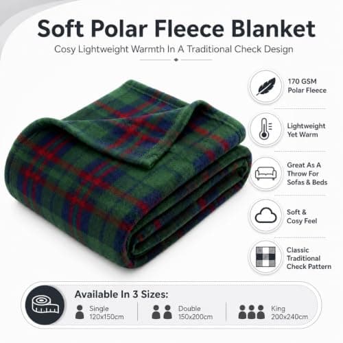 Adore Home 150x200cm Double Tartan Check Fleece Throw Blanket Green — view 3