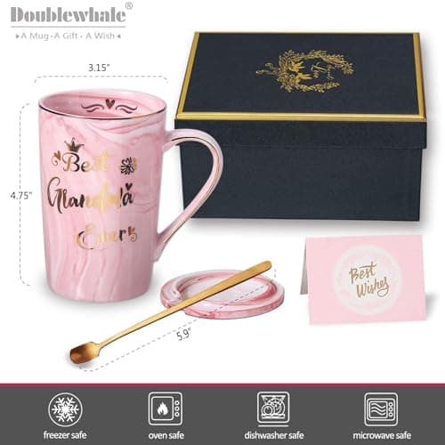Doublewhale Grandma Gifts, Grandma Christmas Birthday Gifts for Nana, Nan, Granny, Gran Gift, 14OZ Pink Ceramic Coffee Mug Gift from Granddaughter Grandson with Spoon Lid Card, Nice Box — view 3