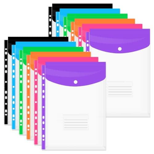 Plastic Wallets A4 Punched Pockets, 12 Pcs Expandable Folders Vertical